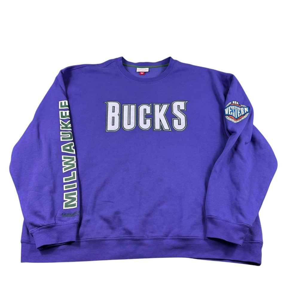 Mitchell & Ness Milwaukee Bucks Purple Crewneck Sweatshirt Mens 3XL NBA Hardwood